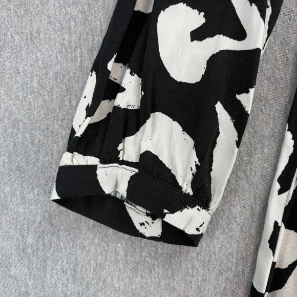 Nine West Dress Womens S Black White Long Sleeve Abstract Print Tie Waist V Neck - Picture 5 of 12